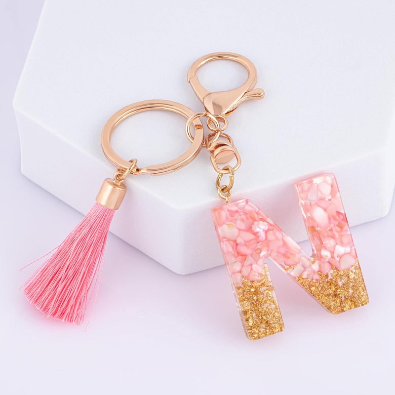 Suweibuke Cute Pink Key Chains for Women Girls, Initial Letter Keychains with Tassel, Charms for Key Purse Handbags Backpacks - Image 2